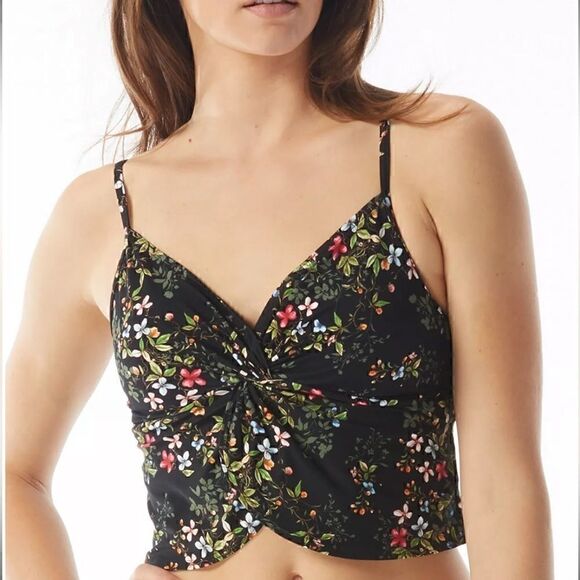 VINCE CAMUTO Women's Knotted Cropped Tankini Top, swimsuit black size S,… - Picture 3 of 12
